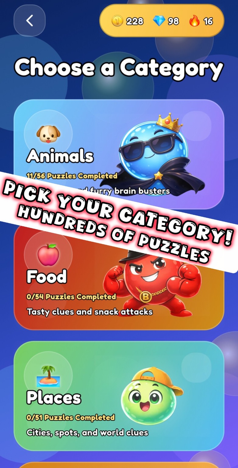Bubble Brain category screen